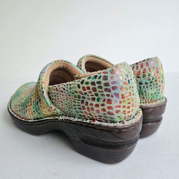Rainbow Mosaic Clogs Born BOC Size 8 Leather Watercolor Multi Snake Print Floral - Picture 6 of 13